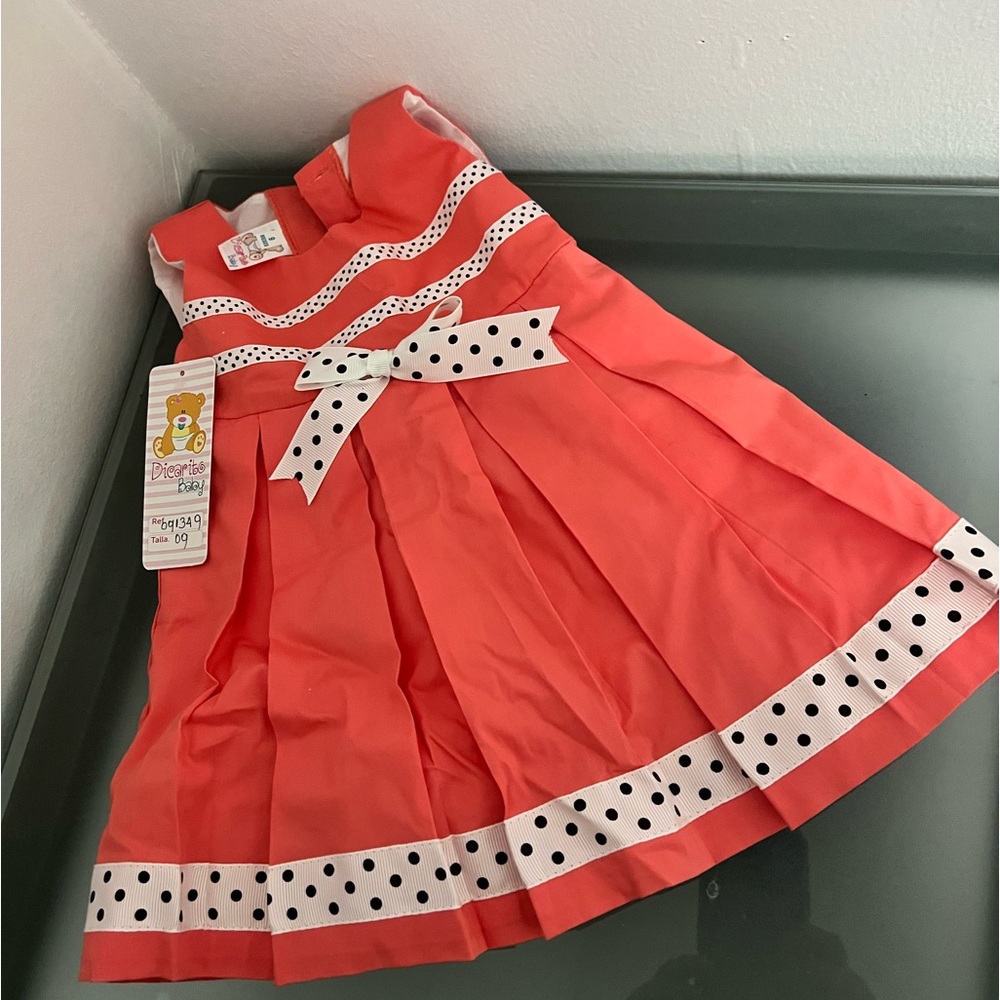 Dicarito Baby Coral Polka Dot Dress with Bow